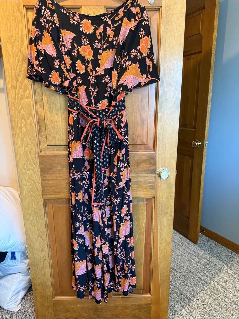 Anthropologie Black Multi Jumpsuit with Orange and Pink Floral Print size 16
